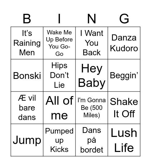 Musikkbingo Card