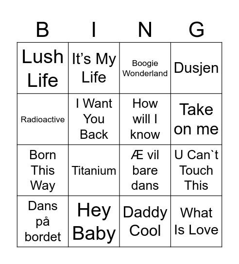 Musikkbingo Card