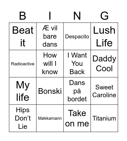 Musikkbingo Card