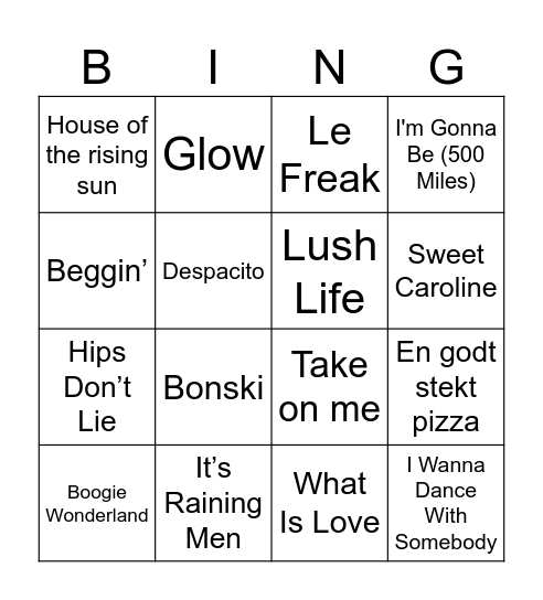Musikkbingo Card
