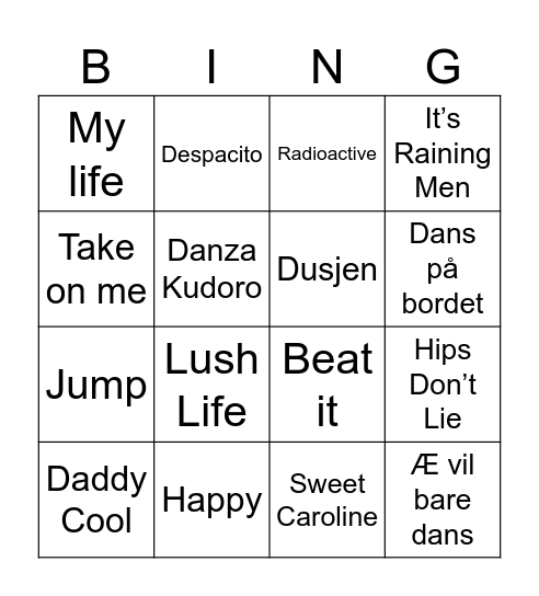 Musikkbingo Card