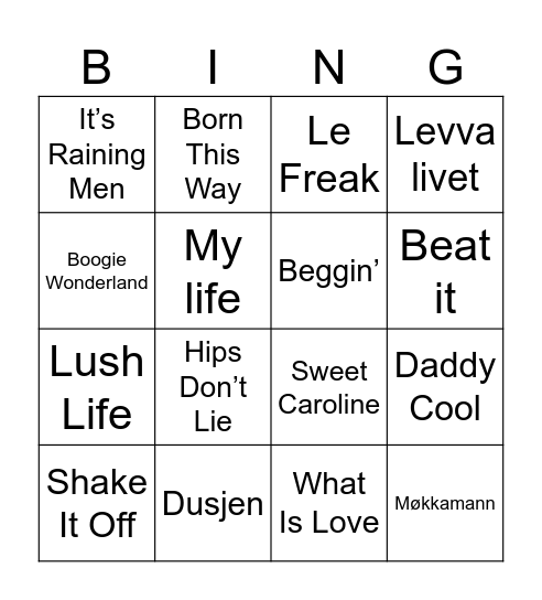 Musikkbingo Card