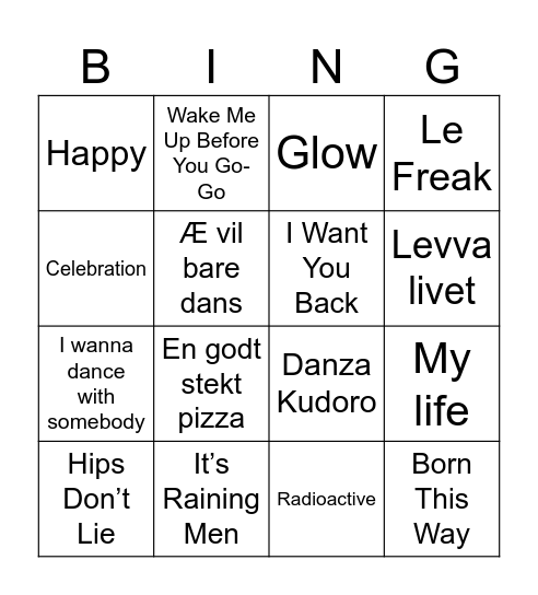 Musikkbingo Card