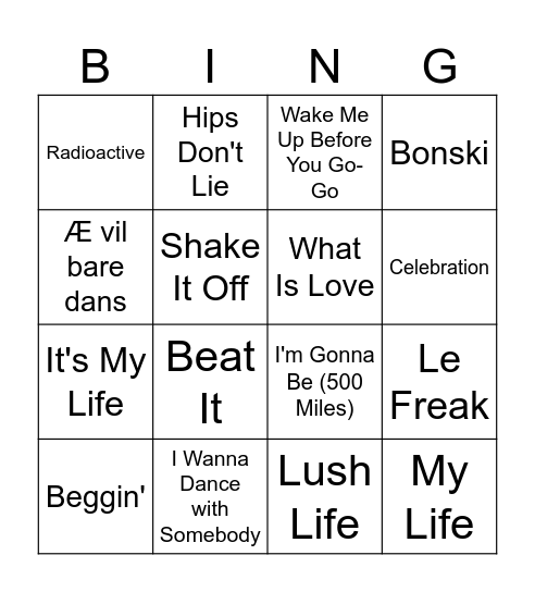 Musikkbingo Card