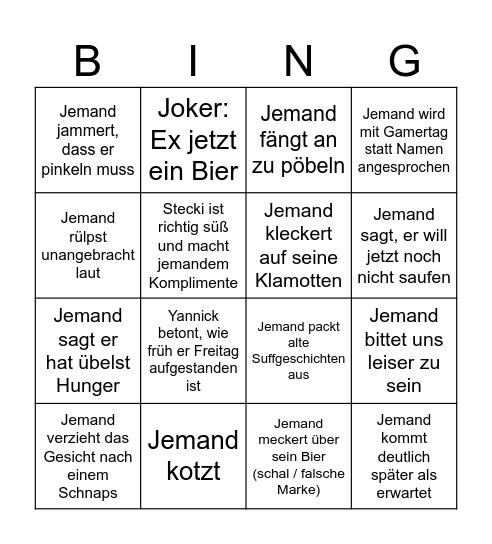 Knubbels JGA Bingo Card
