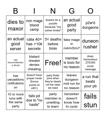 party finder bingo card Bingo Card