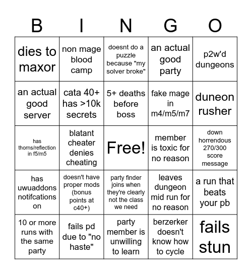party finder bingo card Bingo Card
