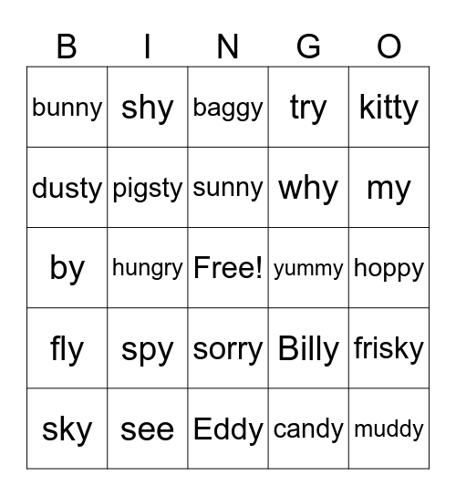Long E and Long I Bingo Card