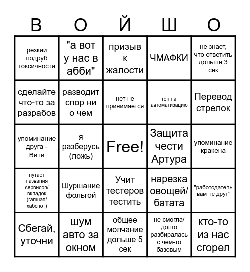 Войшо викли Bingo Card