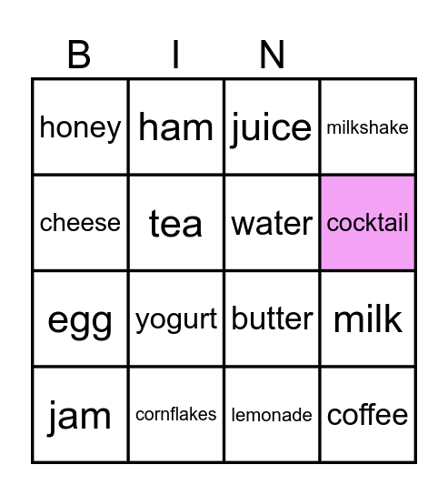 Breakfast and drinks Bingo Card