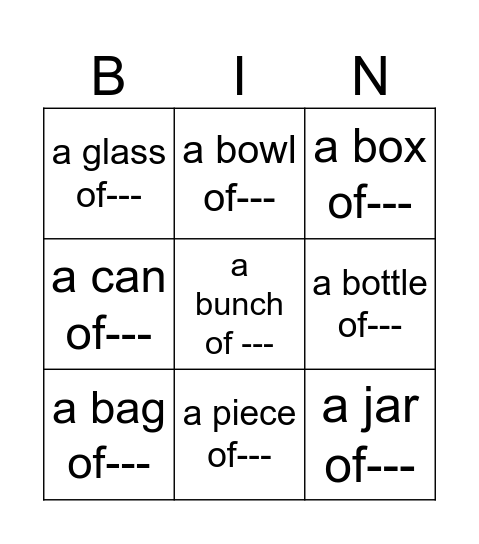 MEASURE WORD Bingo Card