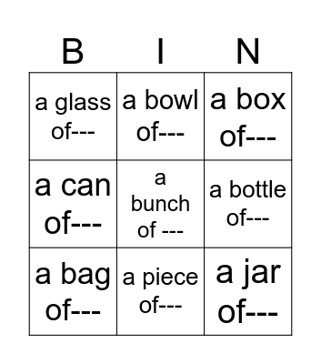 MEASURE WORD Bingo Card