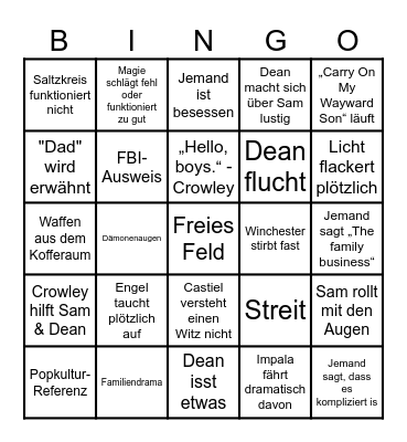 Supernatural Bingo Card