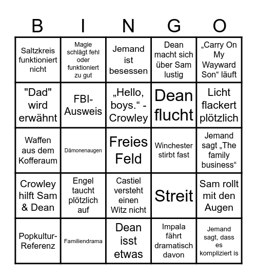 Supernatural Bingo Card