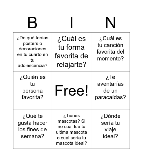 Bingo de preguntas :) Bingo Card