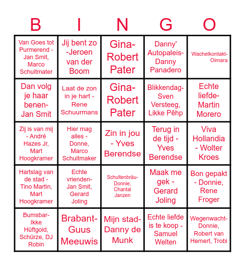 Muziekbingo teamweekend dames 2 Bingo Card