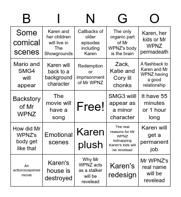 SMG4: Silence Of The Cats movie Bingo Card