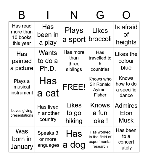 Getting to Know Each Other Bingo Card