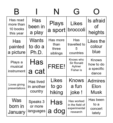 Getting to Know Each Other Bingo Card