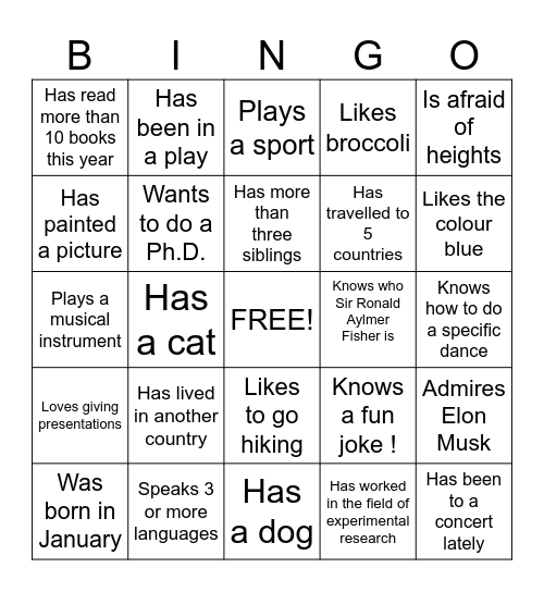 Getting to Know Each Other Bingo Card