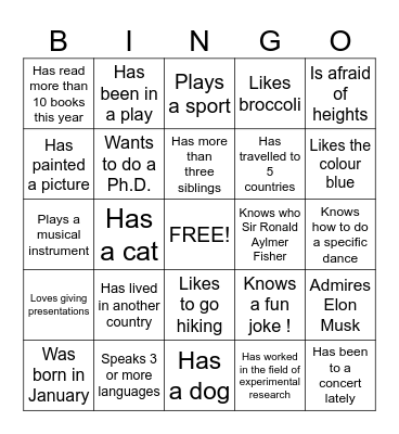 Getting to Know Each Other Bingo Card