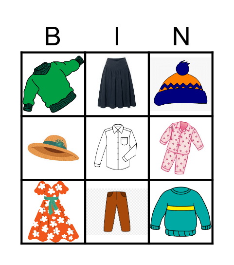 Clothes, clothes, clothes! Bingo Card