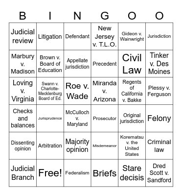 Judicial Branch Bingo Card