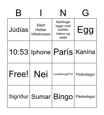 BÍNGO Bingo Card