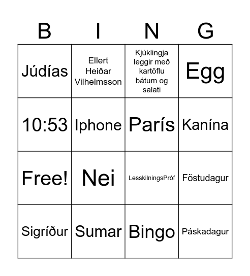 BÍNGO Bingo Card