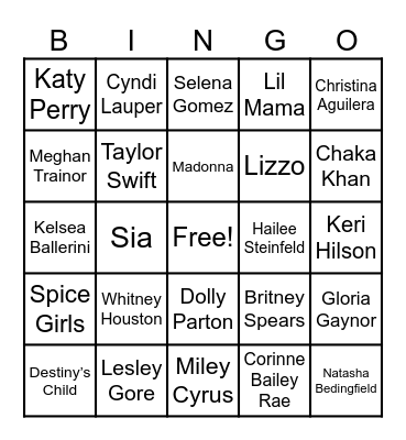 Women in Music Bingo Card