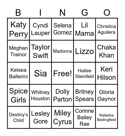 Women in Music Bingo Card