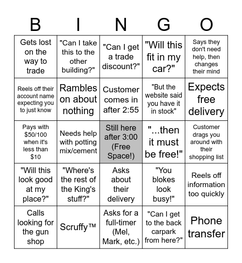 Weekend Warriors Bingo Card