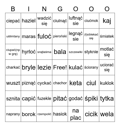 slunska godka Bingo Card