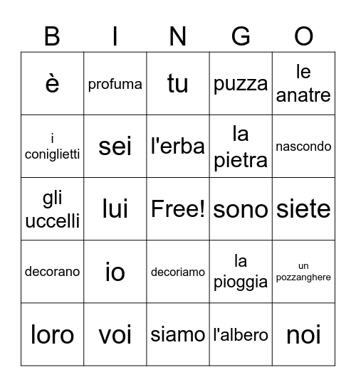 ESSERE + Primavera Bingo Card