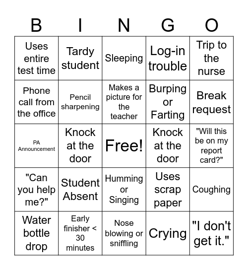 MCAS Bingo #1 Bingo Card