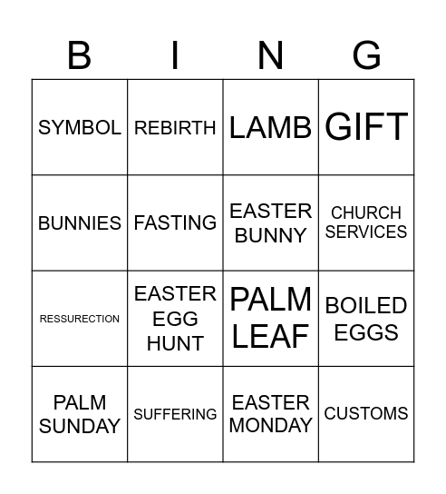 Easter Bingo Listening Task Bingo Card