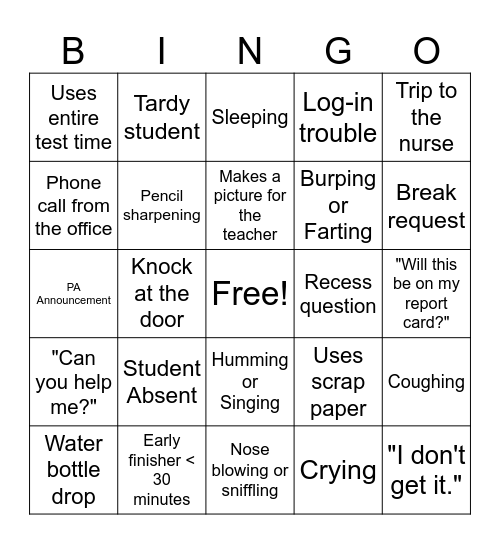 MCAS Bingo #1 Bingo Card