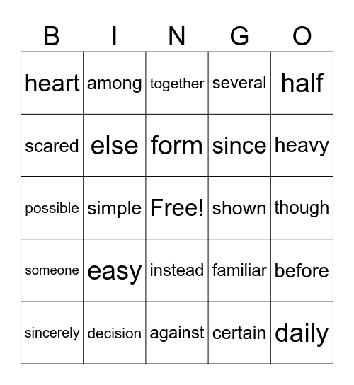 Untitled Bingo Card