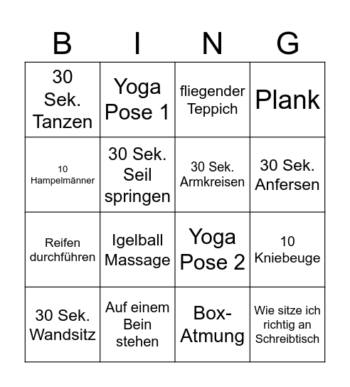 Gesundheitstag 2025 Bingo Card