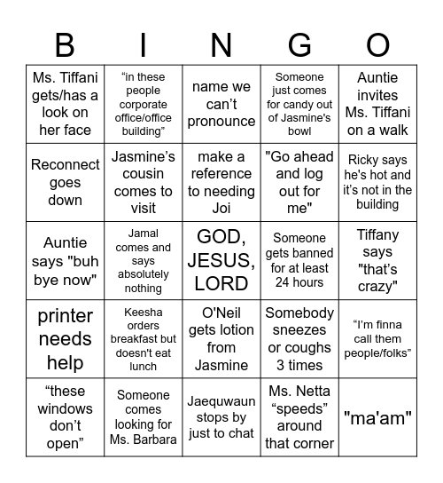 Stayin Alive Bingo Card