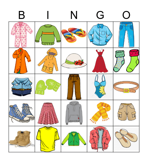 CLOTHES Bingo Card