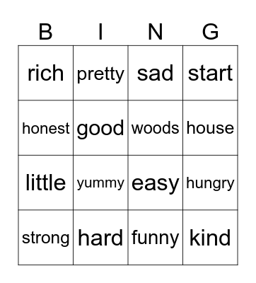 Synonym BINGO Card