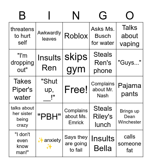 Trinity Bingo Card