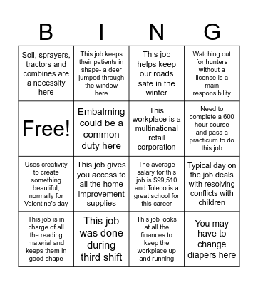 Senior Job Shadow Showcase Bingo Card