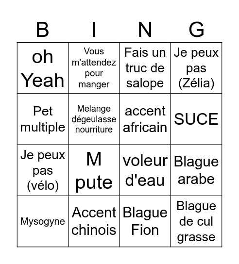 Antoine la pute Bingo Card