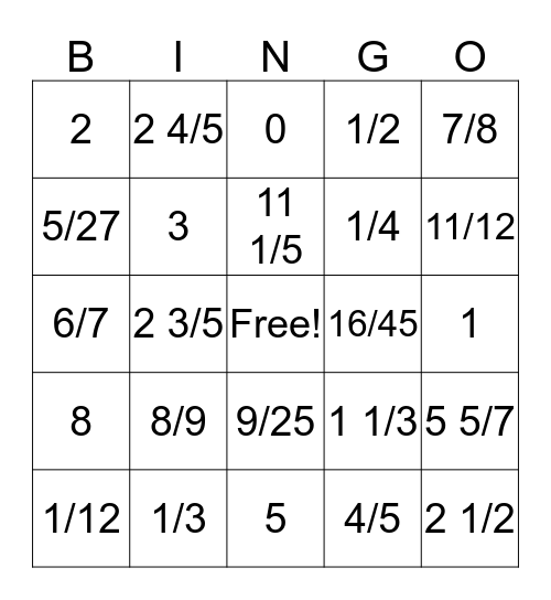 Multiplication and Division of Fractions Bingo Card