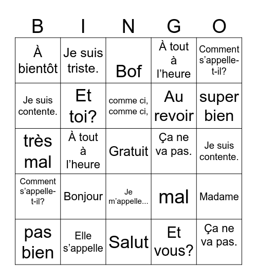 Madison Johnson Bingo Card