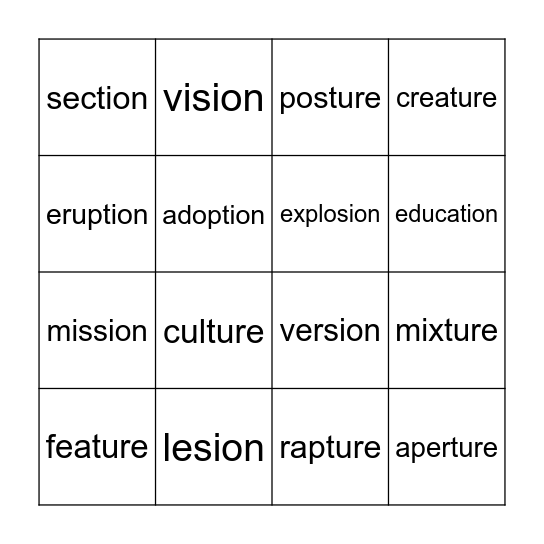 Tion-Sion-Ture Bingo Card