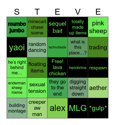 minecraft movie Bingo Card