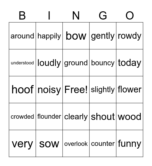 Spelling bingo Card